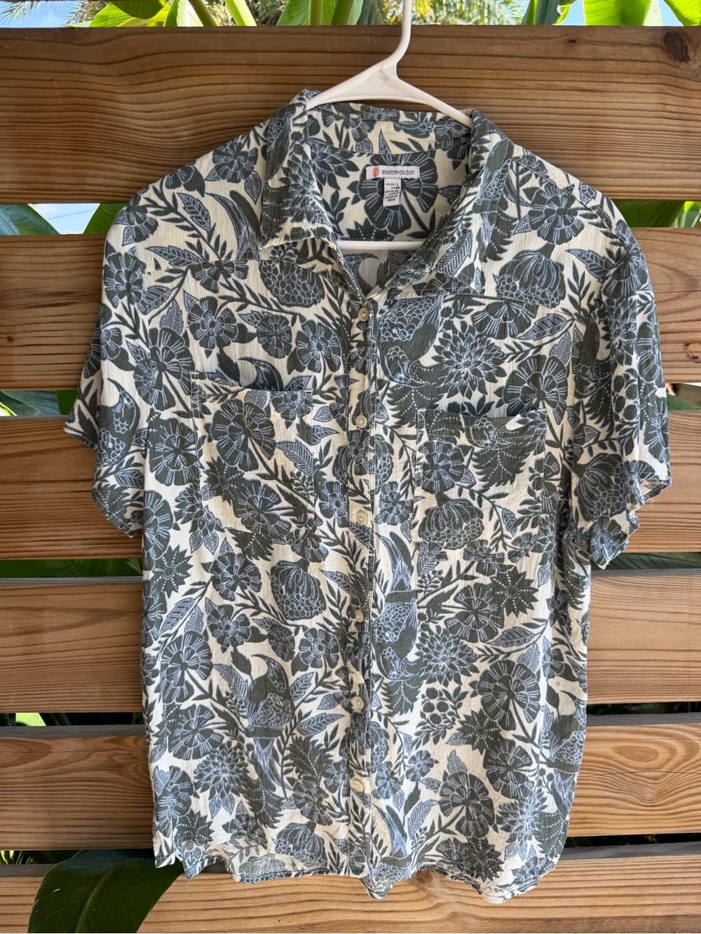 Short-Sleeve Floral Button-Up Shirt - Cream & Gray